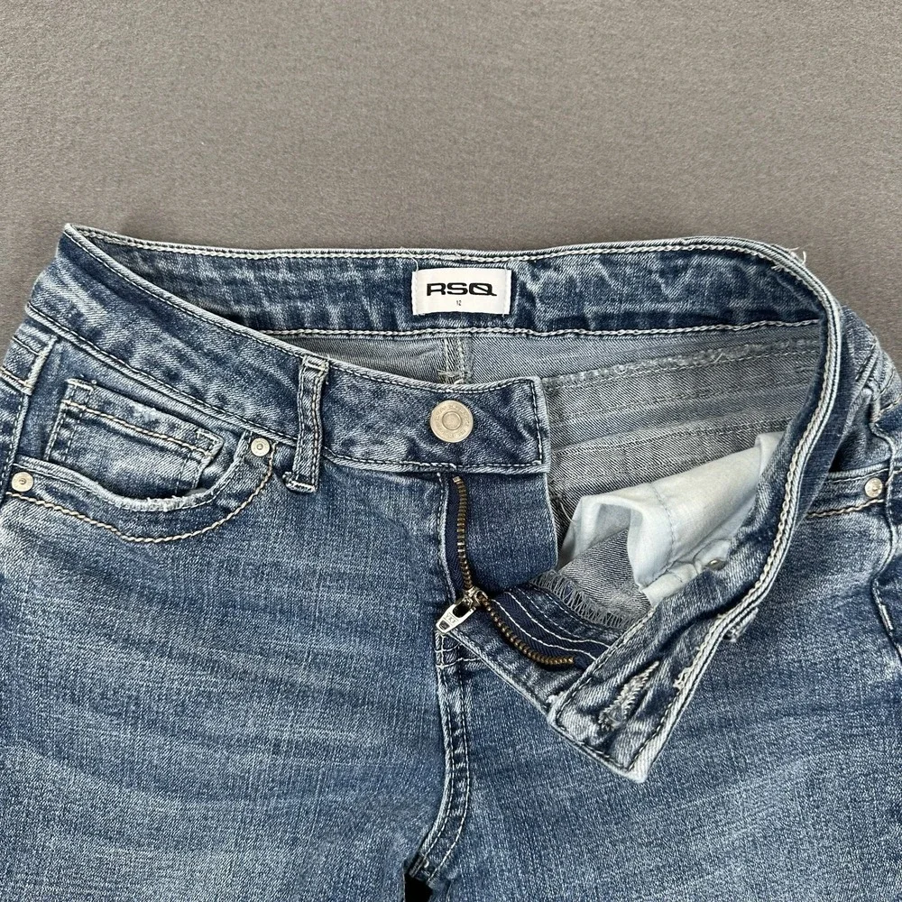 RSQ Jeans Girls 12 Blue Denim Flared Leg Stretch Distressed‎ Y2K Grunge